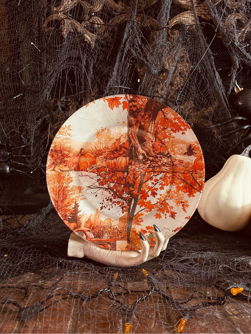 Set of Four Handmade autumn glass plates